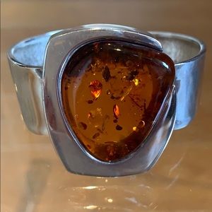 Silver and amber bracelet cuff jewelry